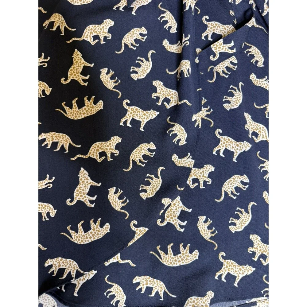 J.Crew size 6 Women’s Navy Blue Leopard Print Short Sleeve Wrap Dress